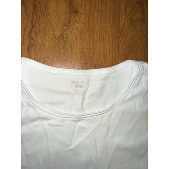 Eileen Fisher Women's White MD Stretch Organic Cotton Cap-Sleeve Crew Neck Shirt - Picture 3 of 5